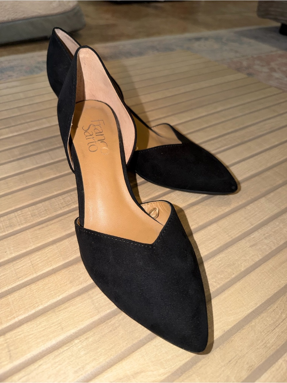 Franco Sarto Black Suede Pointed Wedges